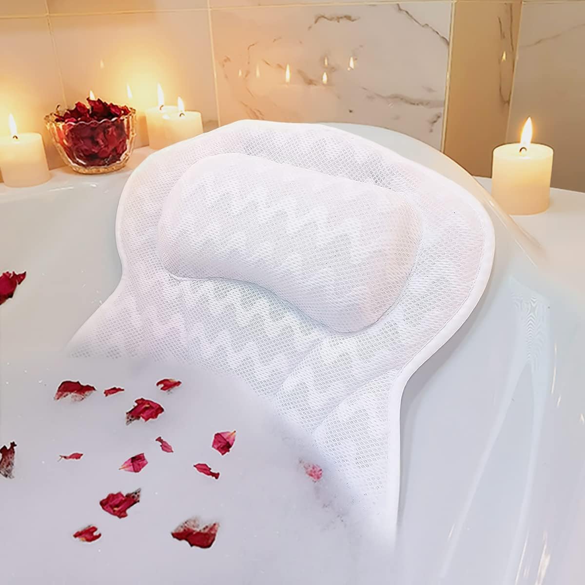 ADOV Luxury Bath Pillow, Non-Slip Comfortable Bathtub Pillow with 6 Suction Cups, Ergonomic 4D Air Mesh Headrest Cushion for Head, Shoulder, Neck and Back Support Home Spa Hot Tub Jacuzzi