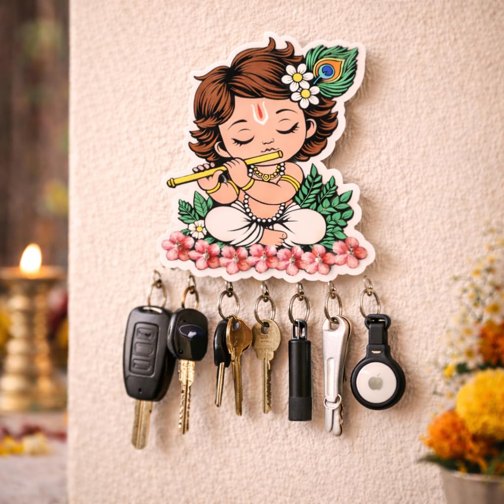 Rajasthani Wooden Key Holder - 6 Hooks -13