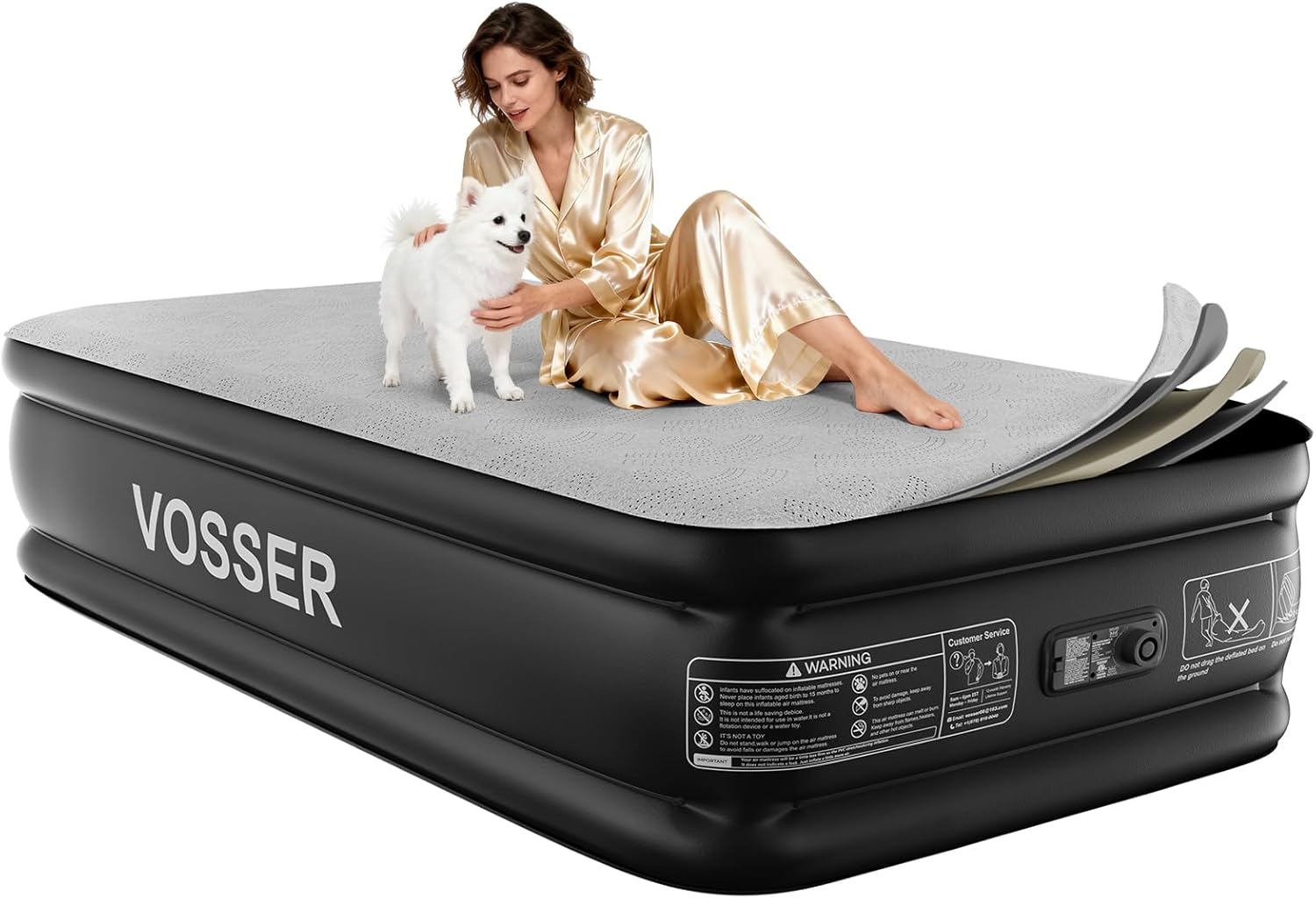 Air Mattress with Built-in Pump, Twin 18'' Foam Topper Blow Up Mattress,Luxury Inflatable Mattress 2 Mins Self-Inflation/Deflation - Breathable and Flatness-Free for Camping, Home & Guests