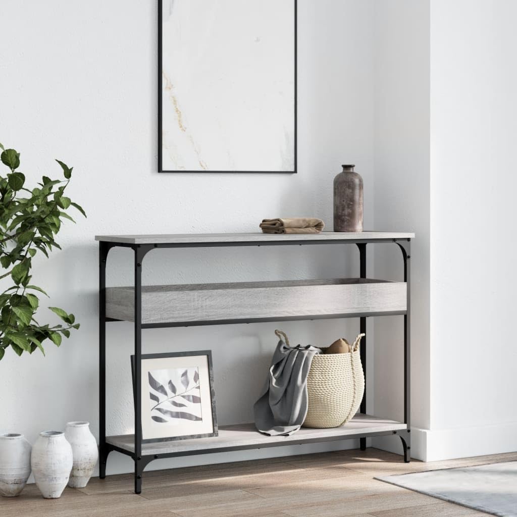 Tavolo consolle con ripiano, grigio Sonoma, 100 x 29 x 75 cm, in