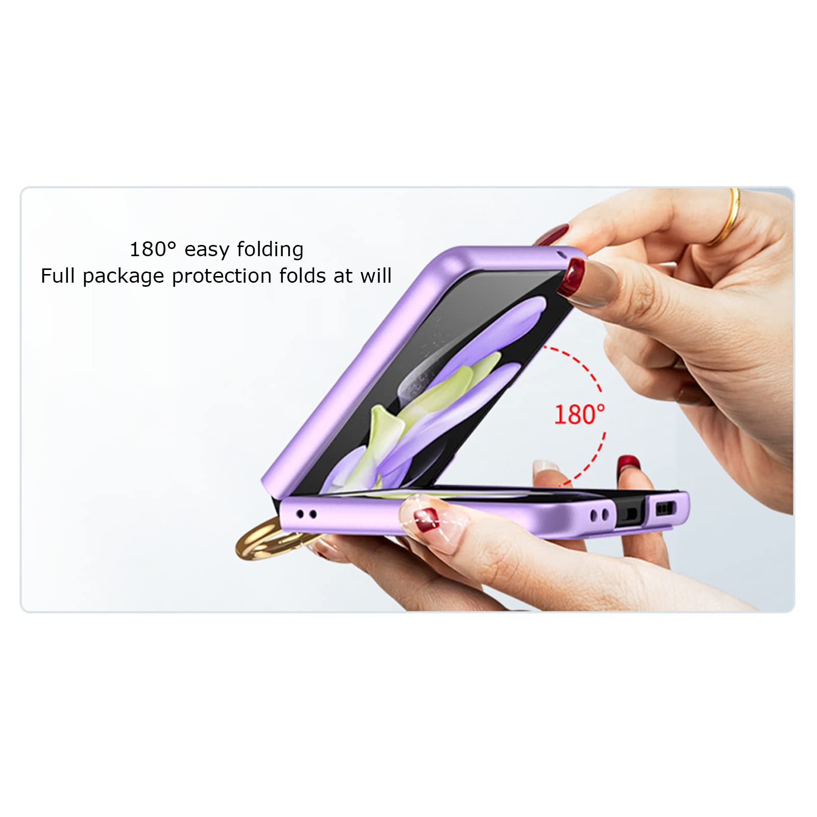 Custodia Per Samsung Galaxy Z Flip 4, Custodia Rigida Ultra Sottile in PC Con Protezione Della Lente E Staffa Per Il Dito, Custodia Protettiva Leggera Antiurto,Viola