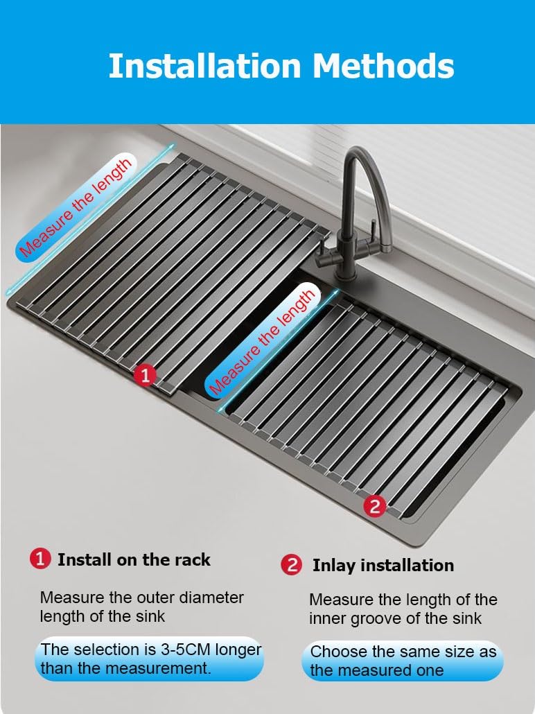 Escurridor de Platos Extensible de aleación de Aluminio para Colocar sobre el Fregadero, Plegable, Antideslizante y Resistente al Calor.