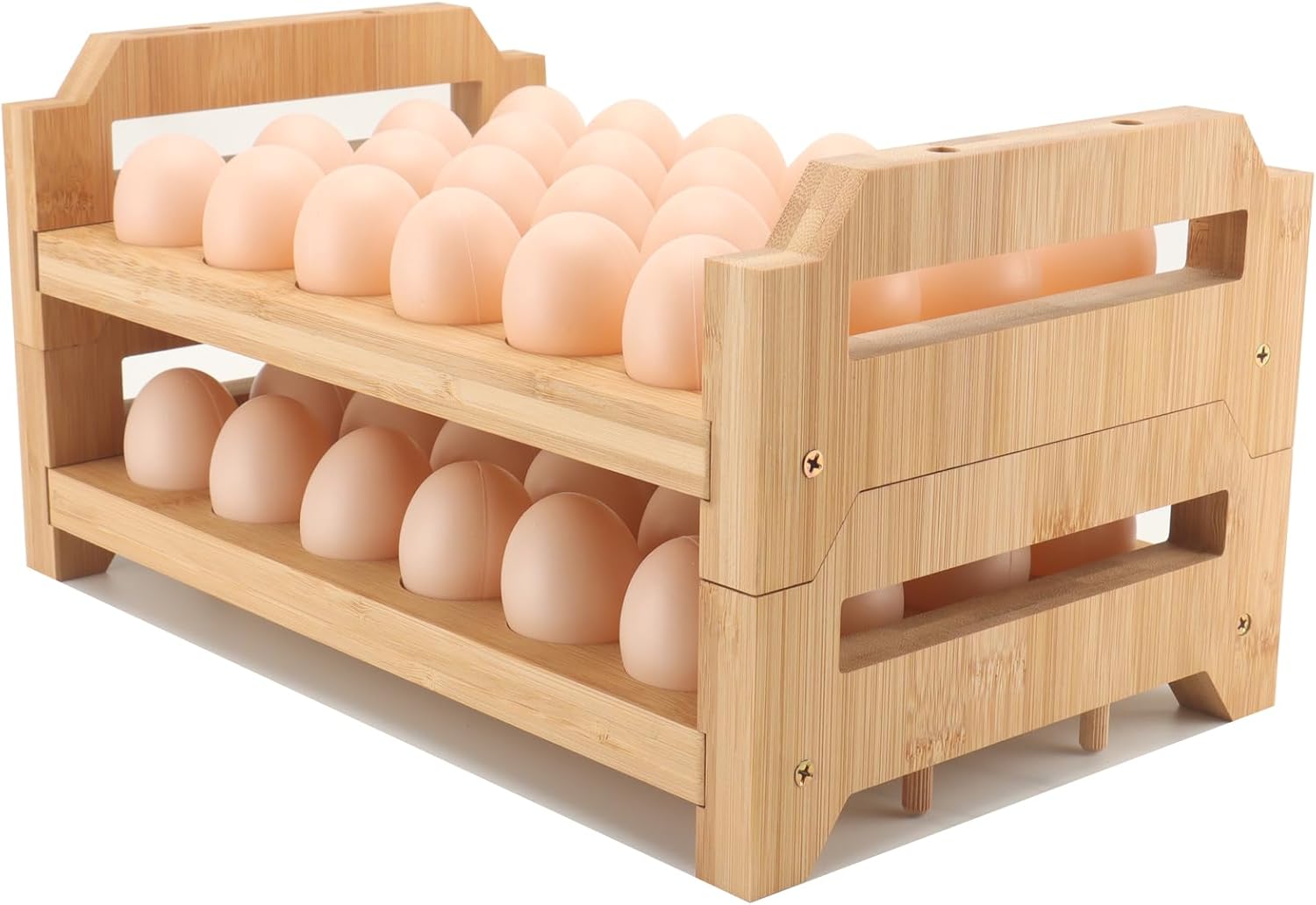48 Egg Holder Countertop 2-Tier Stackable Bamboo Egg Tray with Anti-Slip Pads/Ventilation Design, Fresh Eggs Storage Organizer for Chicken/Duck/Turkey Eggs