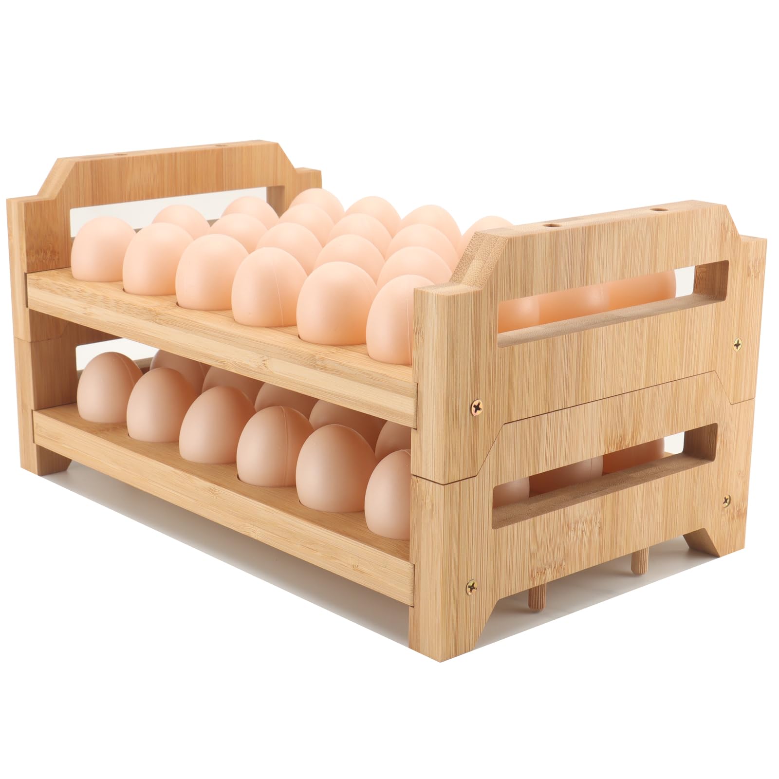 48 Egg Holder Countertop 2-Tier Stackable Bamboo Egg Tray with Anti-Slip Pads/Ventilation Design, Fresh Eggs Storage Organizer for Chicken/Duck/Turkey Eggs