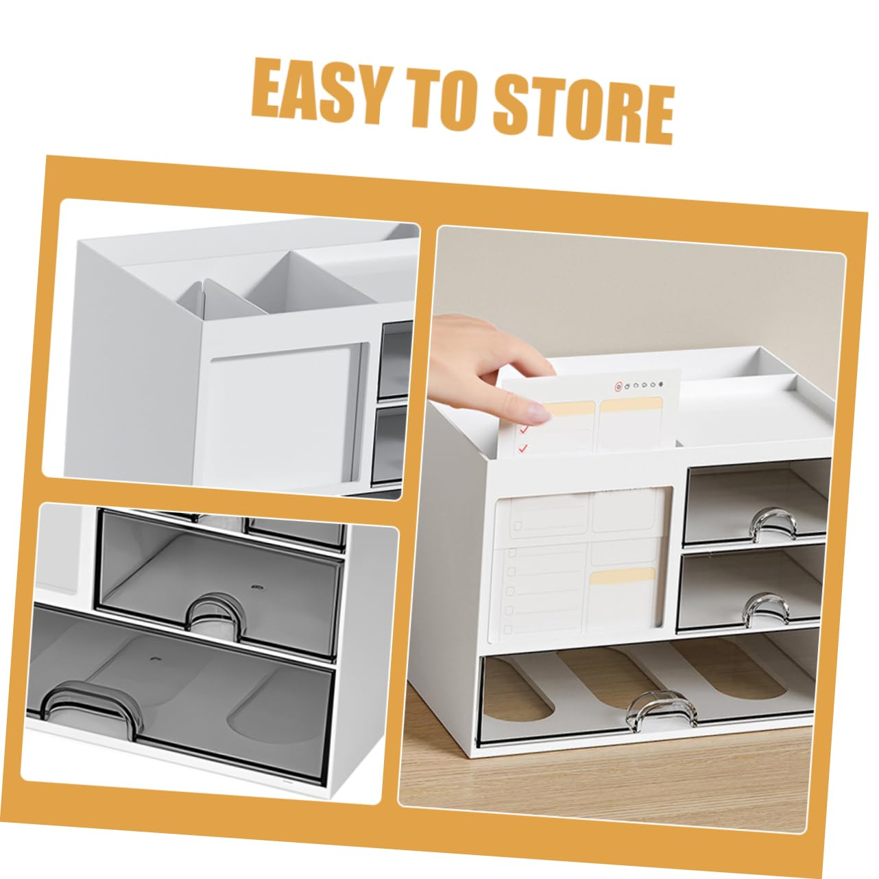 Angoily Organizador de Escritorio Cajones de Hips Blanco para Clasificar | Estructura de Varios Cajones, Caja Apilable para Oficina y Estudio, Útil para Papelería y Cuadernos
