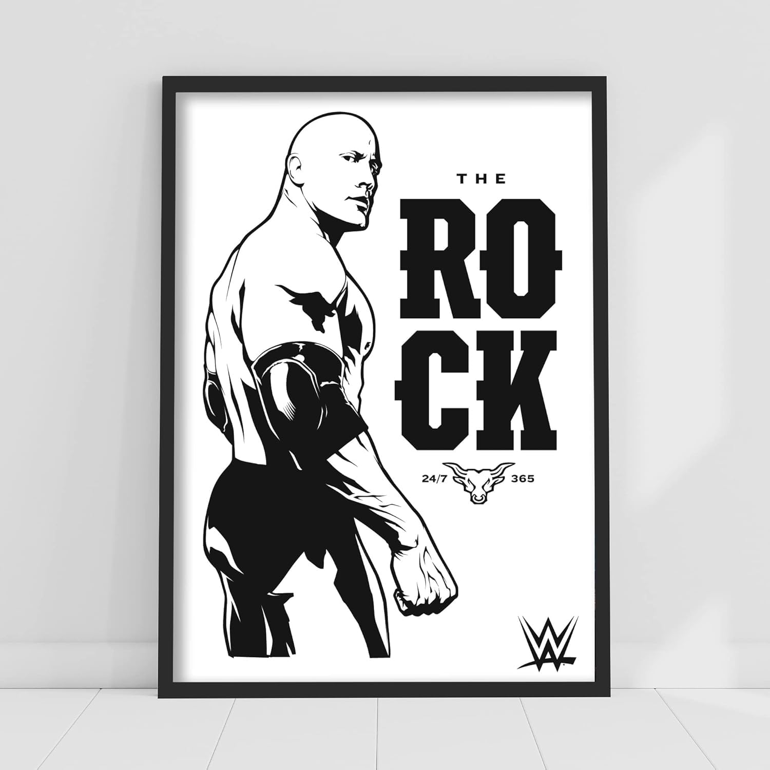 Themed Black And White Wwe Print - The Rock Graphic Poster Wrestling Wall Art (A4-21Cm X 29.7Cm)