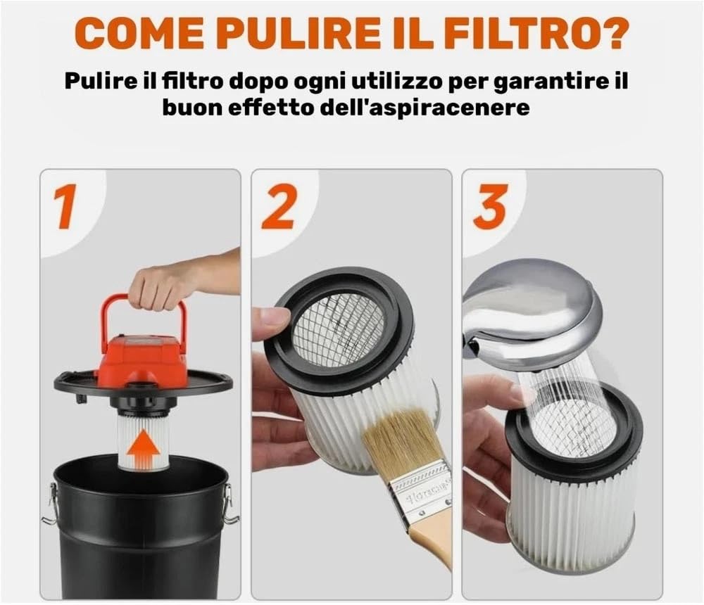 Bidone aspiracenere aspirapolvere per ceneri camino stufa a pellet 800 w 18 lt
