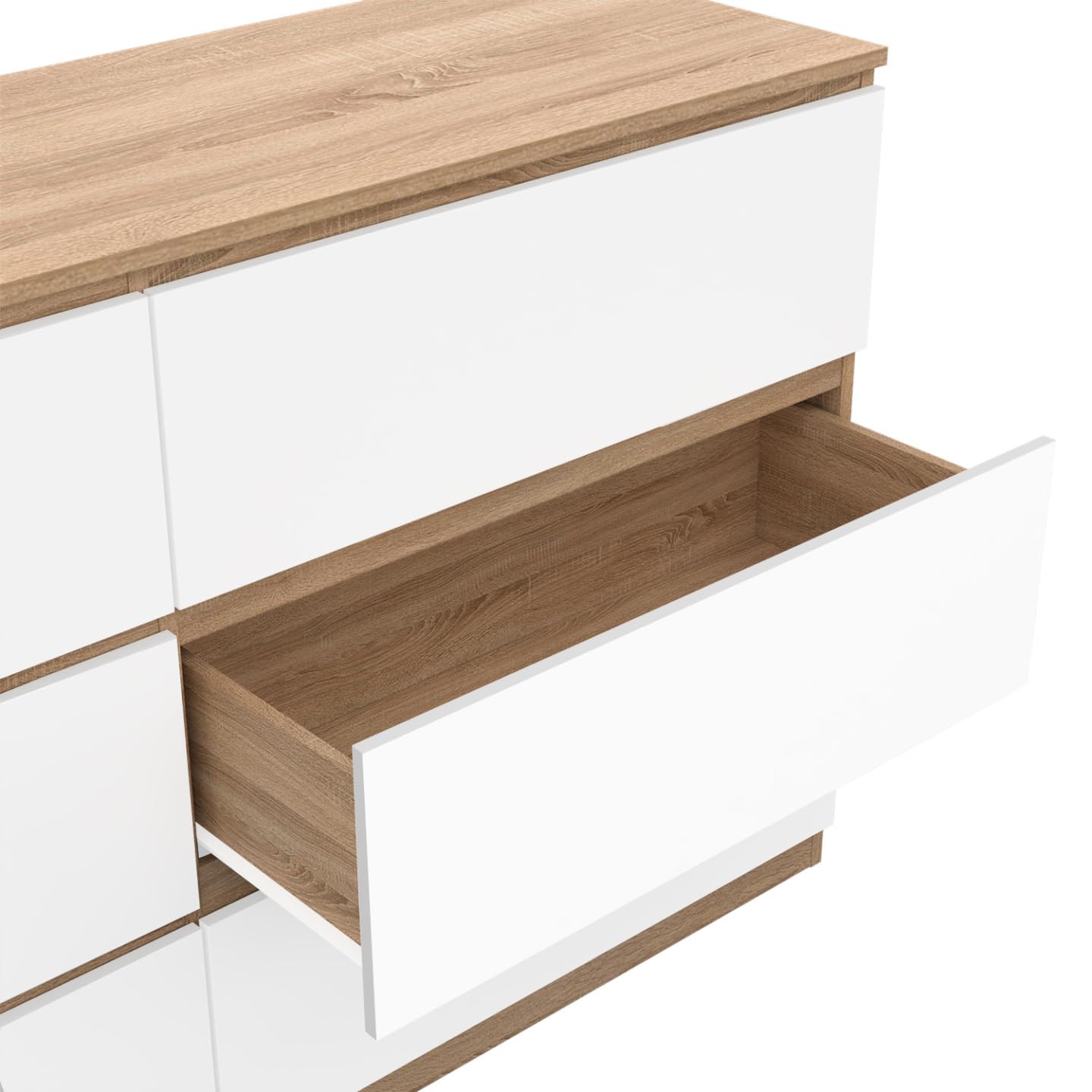 IDMarket - Commode 6 tiroirs TOMI XXL 140 cm Bois façon hêtre et Blanc