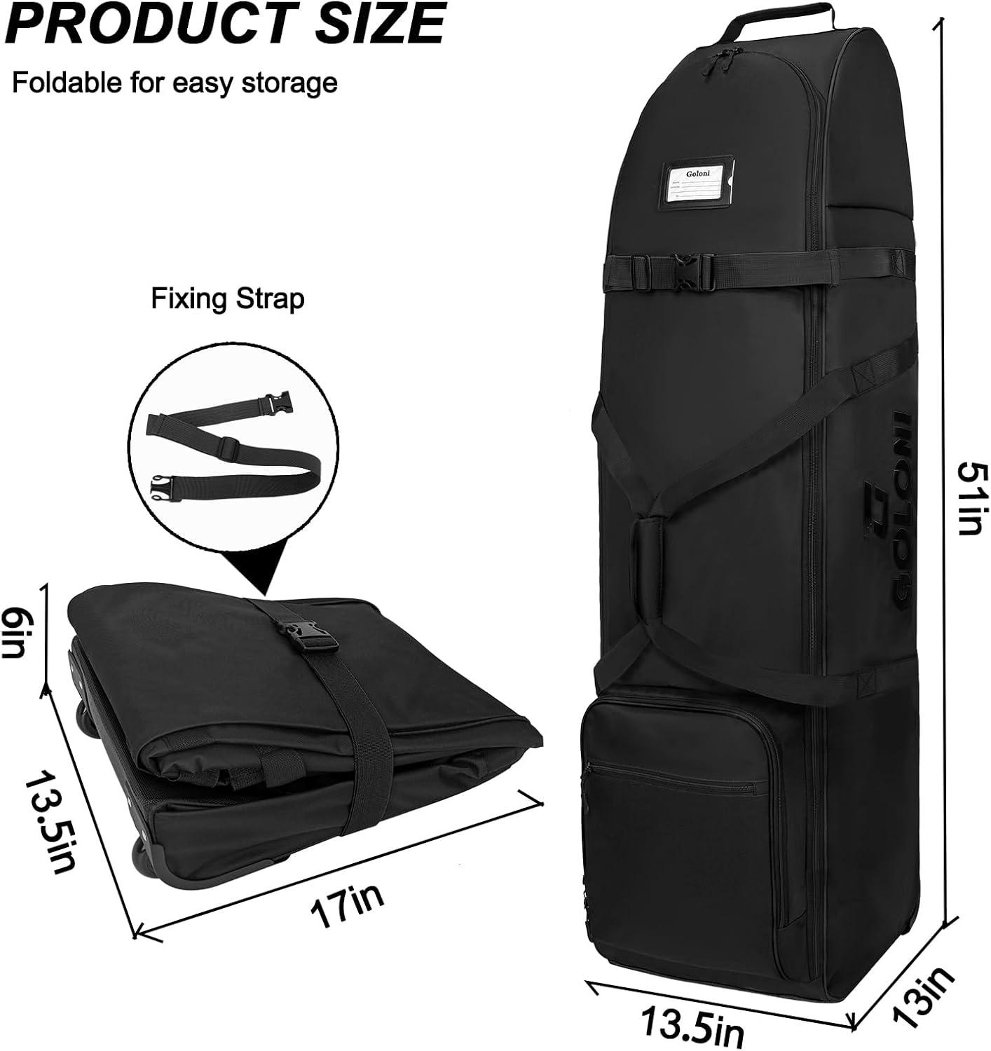 Goloni Golf Travel Bag with Wheels, Airline Approved Golf Club Travel Bag, Carry-On Golf Travel Case