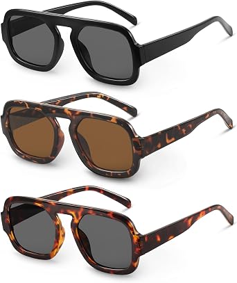 YDAOWKN Retro Square Aviator Sunglasses for Women Men Trendy Flat Top Sun Glasses UV Protection Vintage Shades