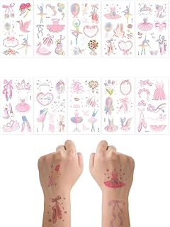 Ballet Party Temporary Tattoos Ballerina Dancer Face Body Stickers for Women Girls Ballerinas Tattoo Sticker Dancing Recital Birthday Parties Supplies Decorations, 10 Sheets 65 PCS