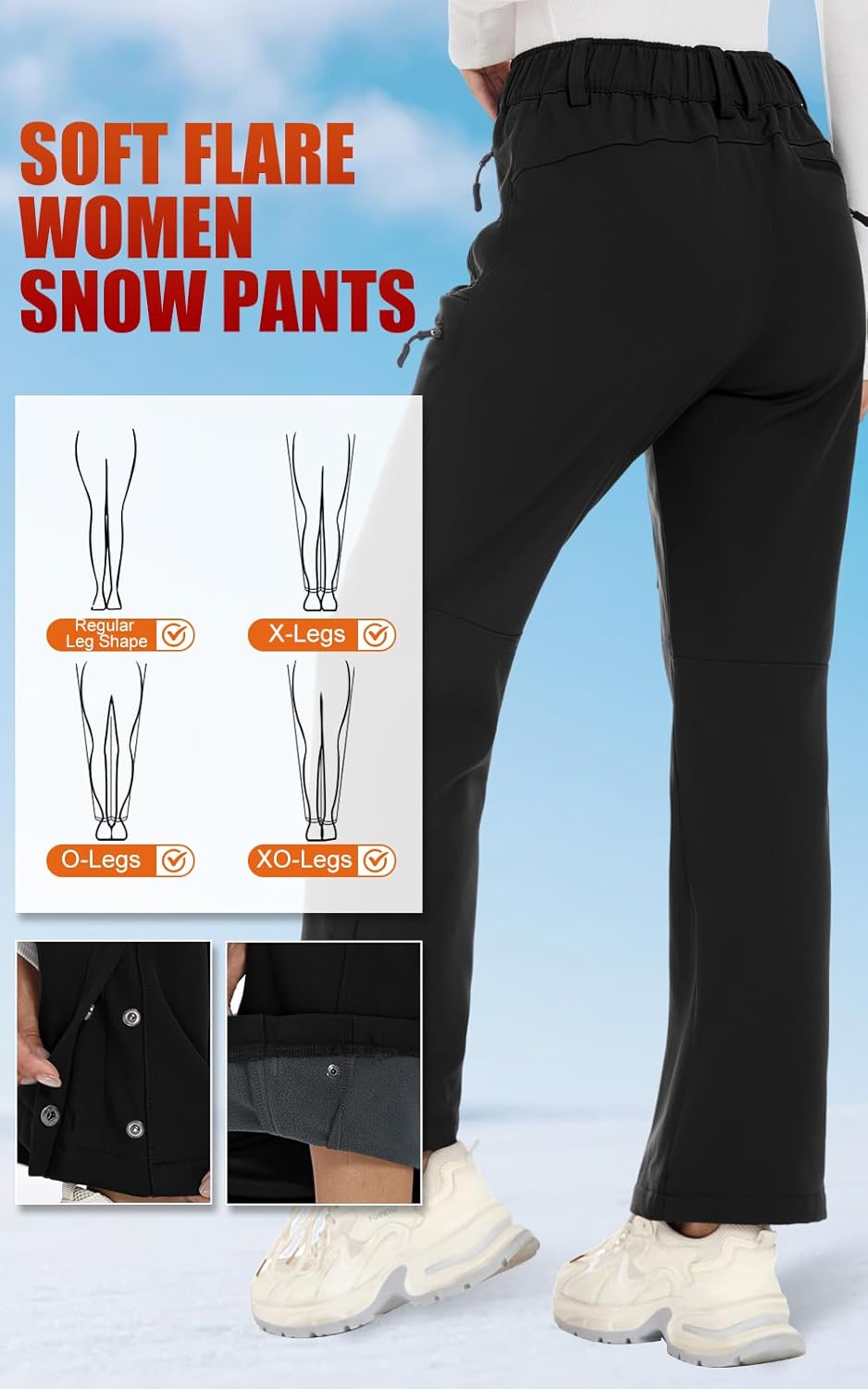 Women's-Snow-Ski-Pants-Fleece-Lined-Waterproof-Insulated Flare Warm for Snowboard Winter Hiking Travel 5 Pockets - Image 4