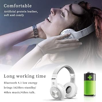 Bluedio Bluetooth 5.0 Headphones Over Ear, Wireless and Wired Bluetooth On-Ear Stereo Earphones Noise Cancelling Headsets with Microphone, Line-in/Line-Out//Voice Contrl (White)