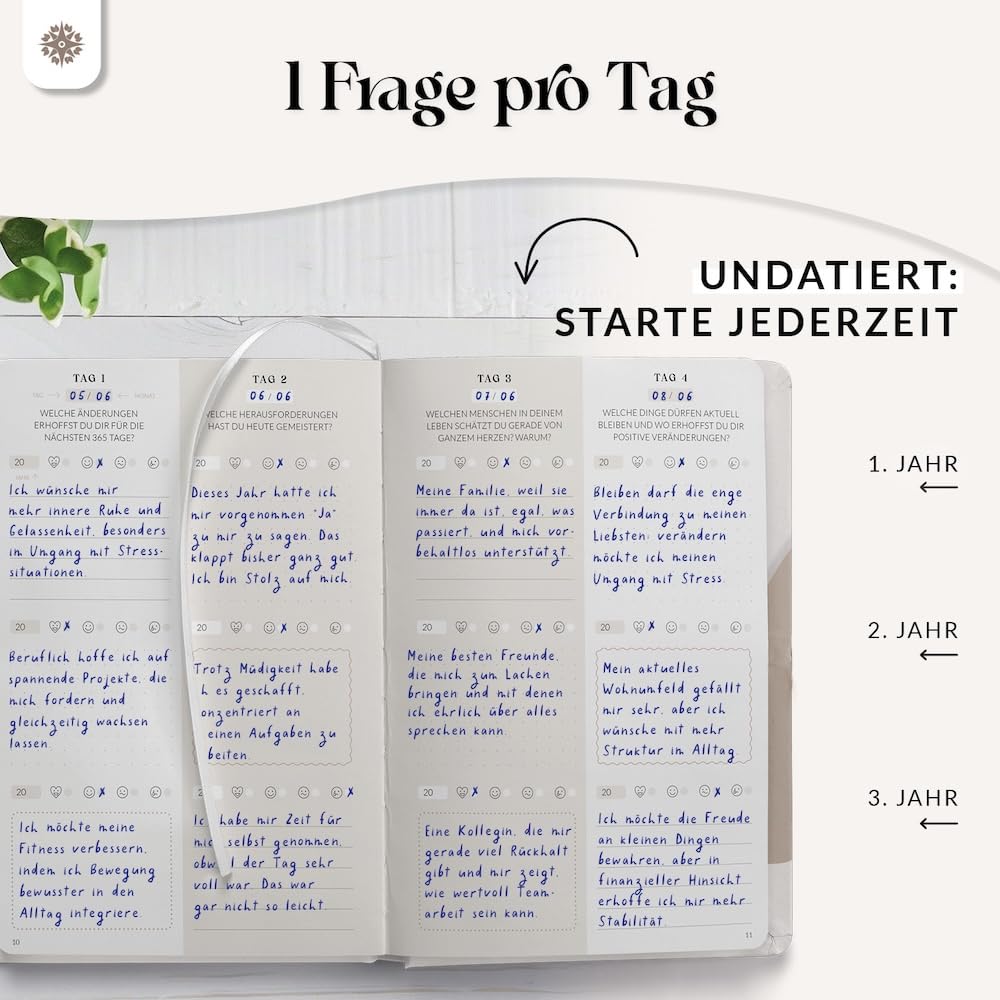 Lebenskompass® 3 Jahres Tagebuch für Erwachsene - Deeptalk Eine Reise zu mir Selbst "SAHARA" One line a day - 5 Minuten Tagebuch Erinnerungen, Reflexion und Achtsamkeit - Journal Buch DIN A5 Hardcover