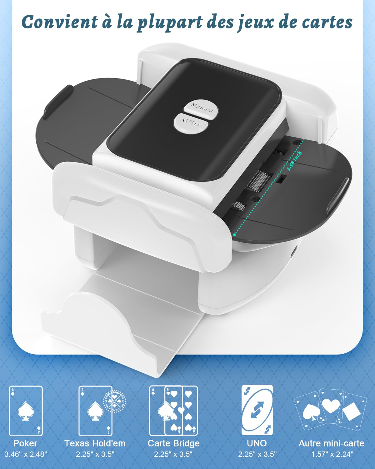 Holiky Mélangeur de Cartes Automatique, Mode Auto/Manuel, Portable et Rechargeable 2600 mAh, Silencieux, Compatible avec UNO, Poker, Blackjack, Skip-Bo