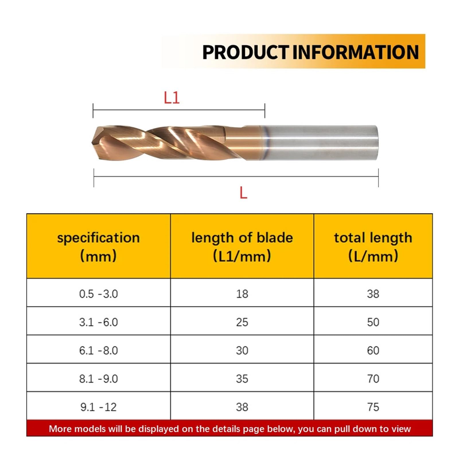Brocas de carburo tungsteno HRC55 °, brocas Metal for metal duro, torno CNC, herramienta perforación acero 7,1-20,0mm, 1 ud(14.2mmx40x80L)