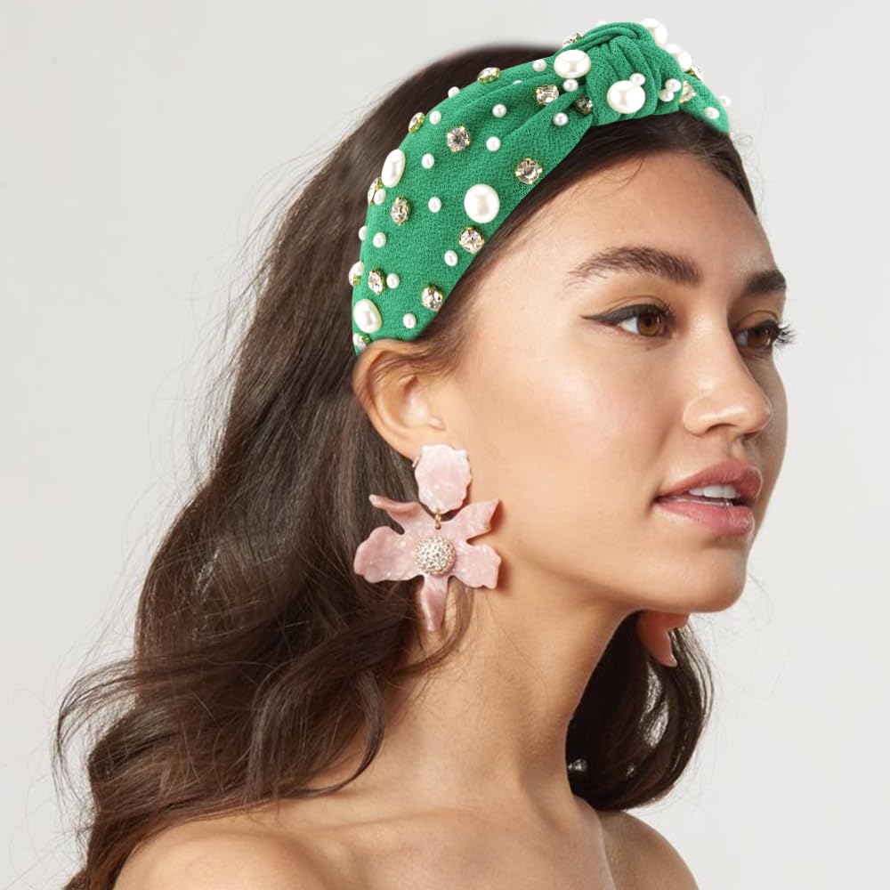 Green Rhinestone Faux Pearl Wide-Brimmed Headband Amazon.com : Atoden Green Rhinestone Headband - Womens Wide  main image 2