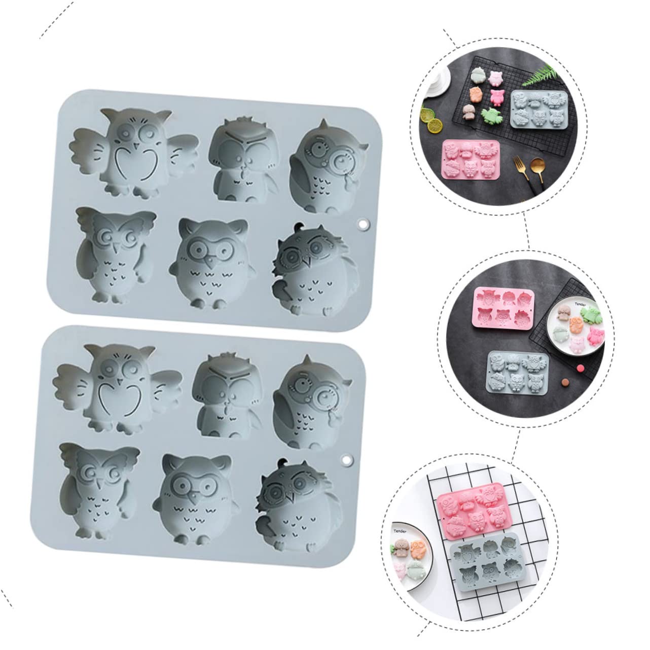 TOPBATHY 3 Set Di Da Forno A Forma Di Gufo in Silicone Per Fondente Per Decorare Torte Facili Da Usare E Da Pulire 2 Pezzi*3