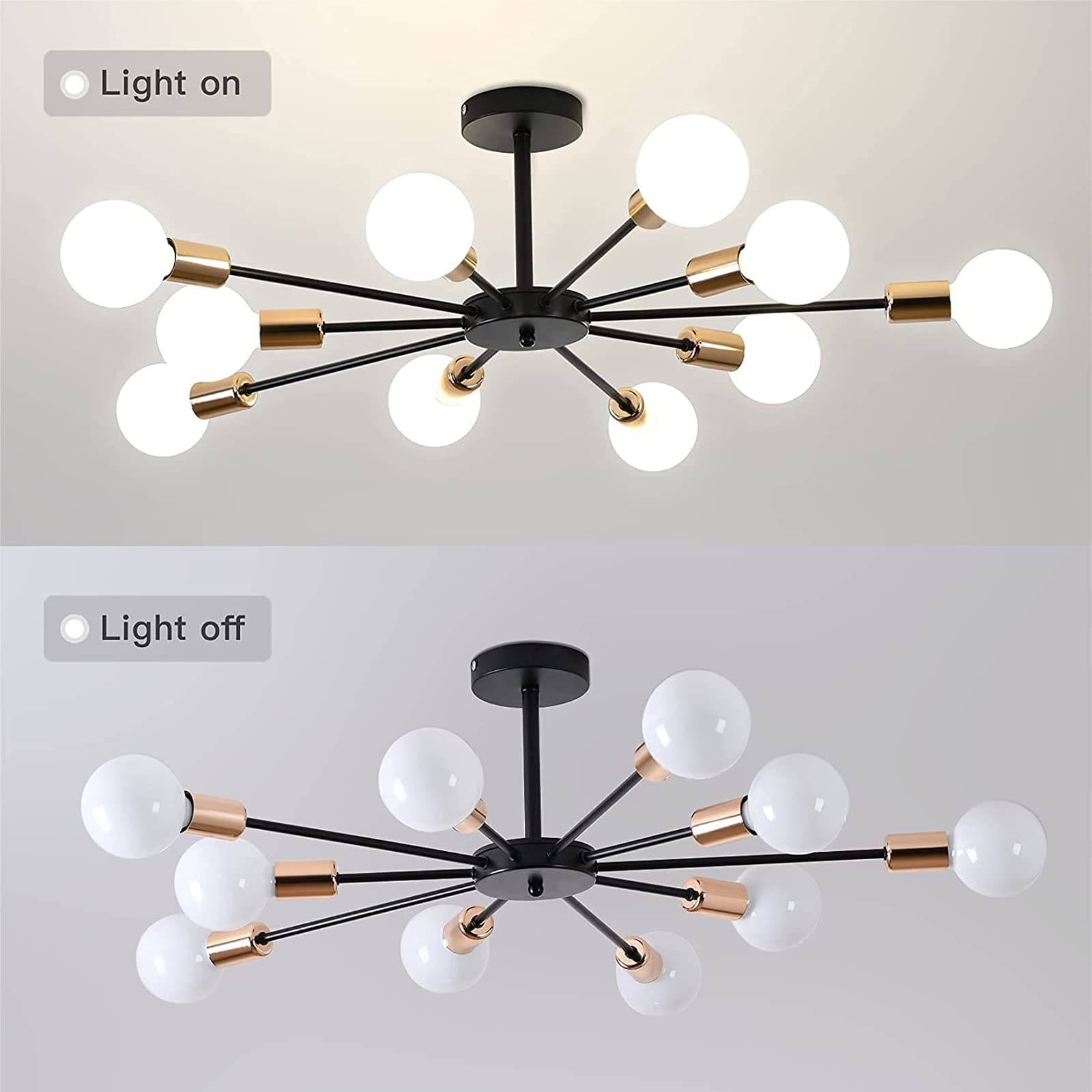Sputnik Kronleuchter Deckenlampe, 10-Licht E27 Pendelleuchte Hängelampe Moderne Schwarze LED Deckenleuchte Industrie Kronleuchter Wohnzimmerlampe für Küche Schlafzimmer Wohnzimmer Esszimmer