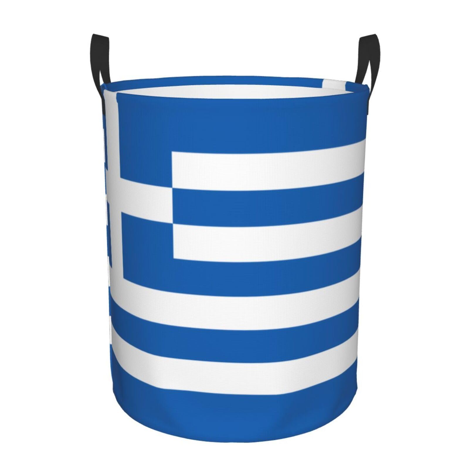 S Circular Hamper – Collapsible Greek flag Print Laundry Basket