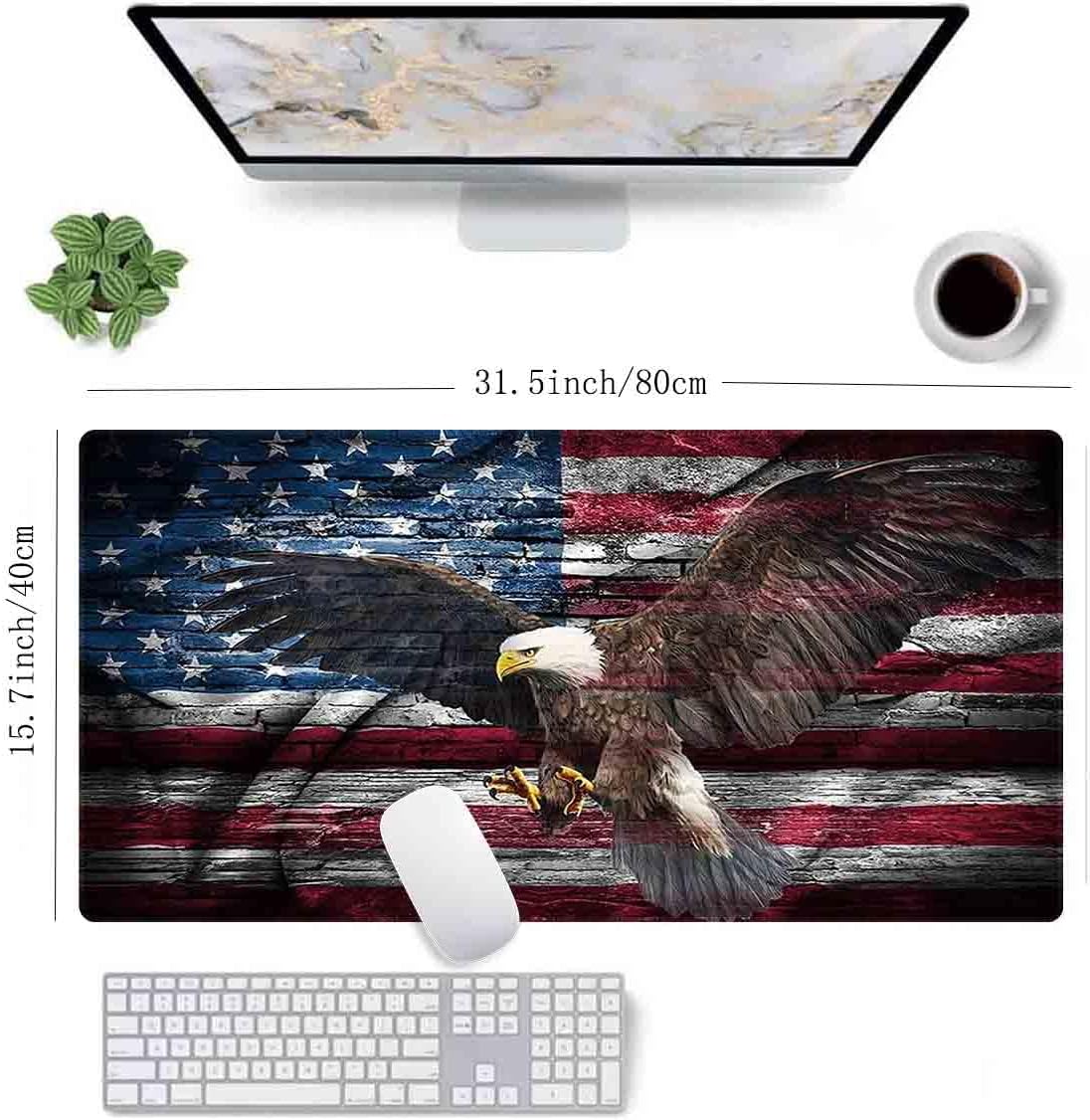 American Flag and Eagle Non-Slip Rubber Large Mouse pad for Desk,Large Gaming Mouse Pad XXL Extended Mouse pad with Stitched Edges Non-Slip Base Water Resist Pad Desk Mat 35.4x15.7inch - Image 2