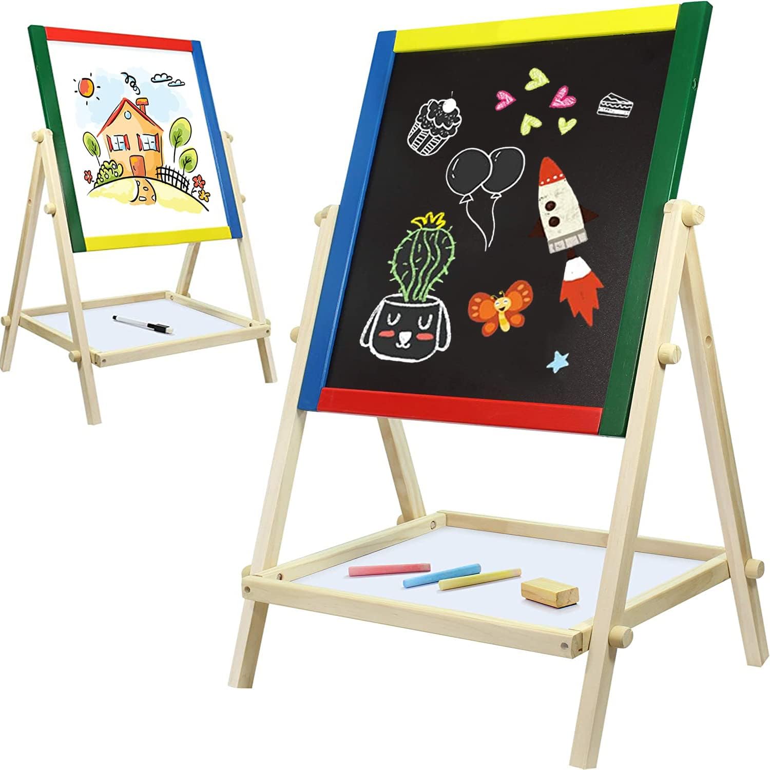 SooFam Art Easel for Kids,Deluxe Standing Art Easel,Adjustable Double