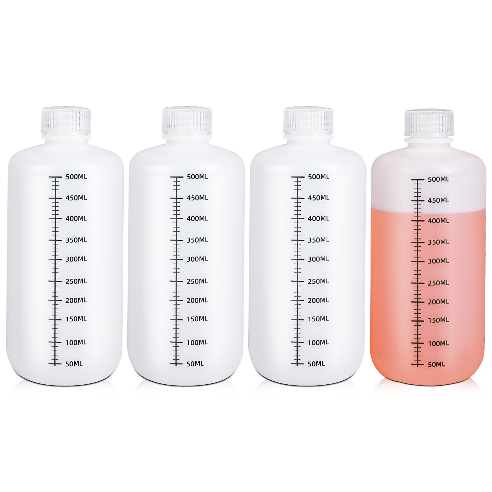 UMETASS 16oz/500ml Narrow Mouth Plastic Bottles with Caps, HDPE Laboratory Grade Graduated Liquid Containers for Reagent Sample Medicine Water Storage
