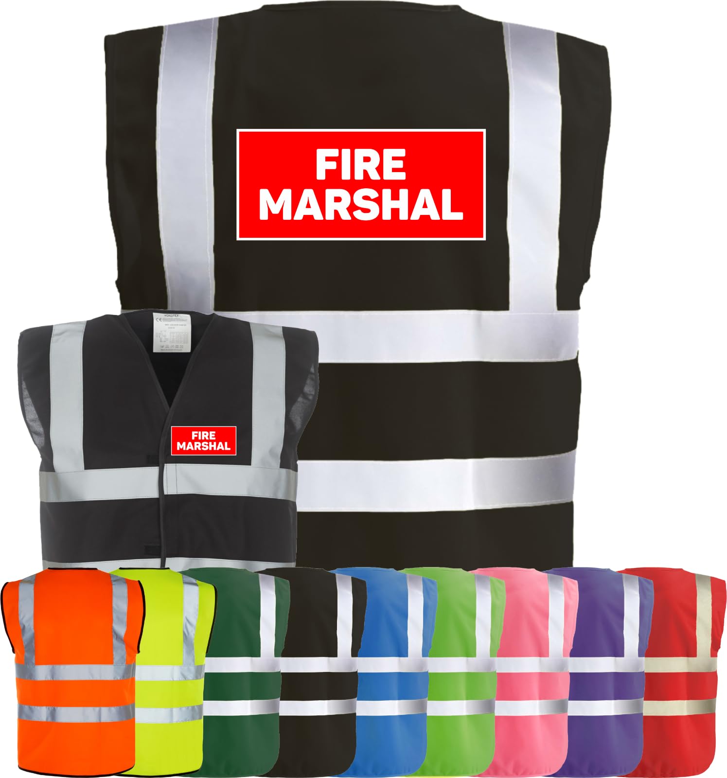 Corporate Togs FIRE MARSHAL Printed Hi-Vis Waistcoat - High Visibility Safety Vest Tabard, Fastening, Health & Safety Compliant Waistcoat | Protective Safety Wear