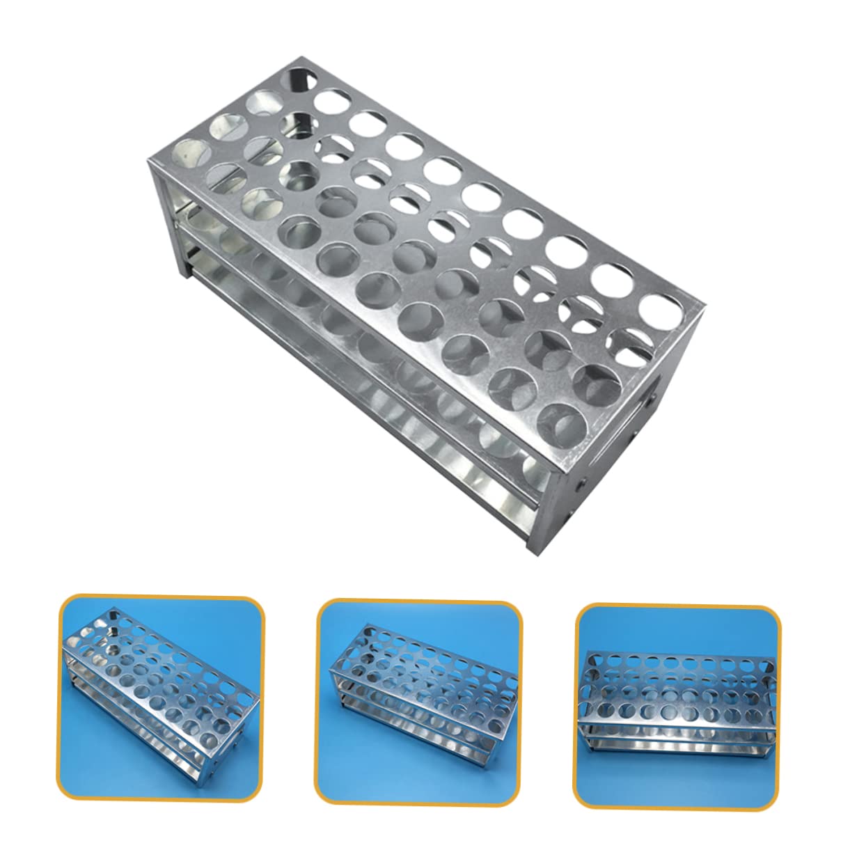 Support Surface Polie Lisse en Aluminium Argenté pour Tubes à Essai Cadre Rigide 40 Trous pour Laboratoires et Entreprises Industrielles