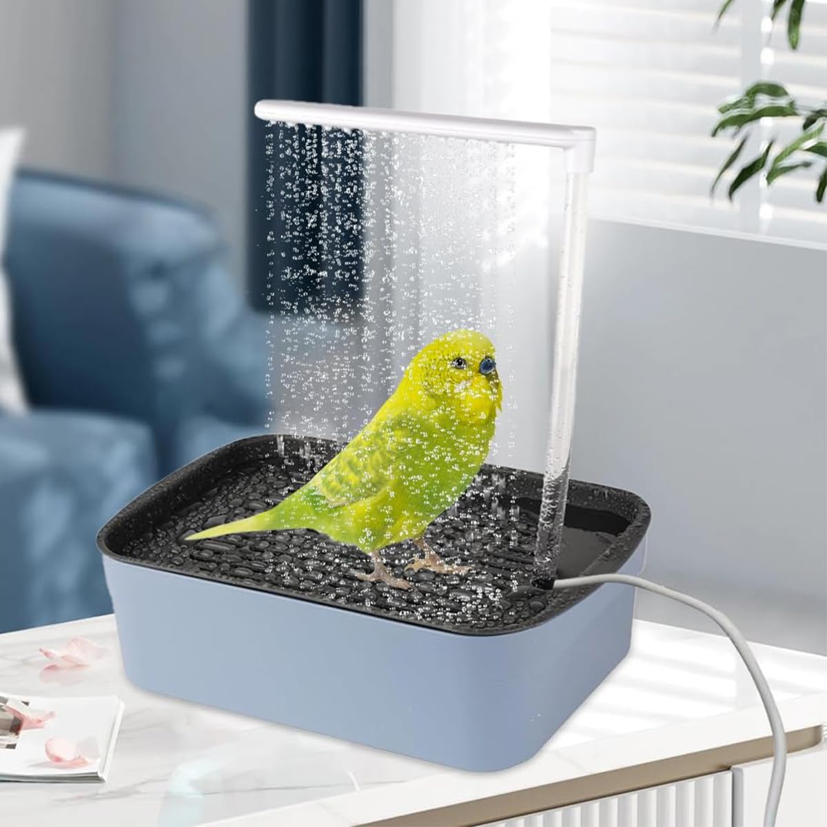 Alide Bañera para pájaros con ciclo automático de agua y múltiples grifos, ducha multiusos para loros, ducha eléctrica USB para periquitos, color gris