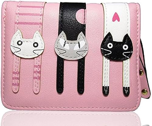 FXTXYMX - Cartera de piel sintética para mujer, diseño de gato, plegable, tarjetero para adolescentes y niñas, Rosado