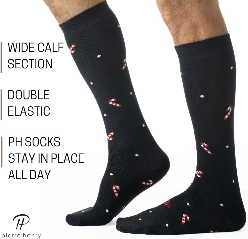 Pierre Henry Over the Calf Socks for Men (9 pairs) | Colorful Funky Dress Socks | Cotton made over the calf dress socks