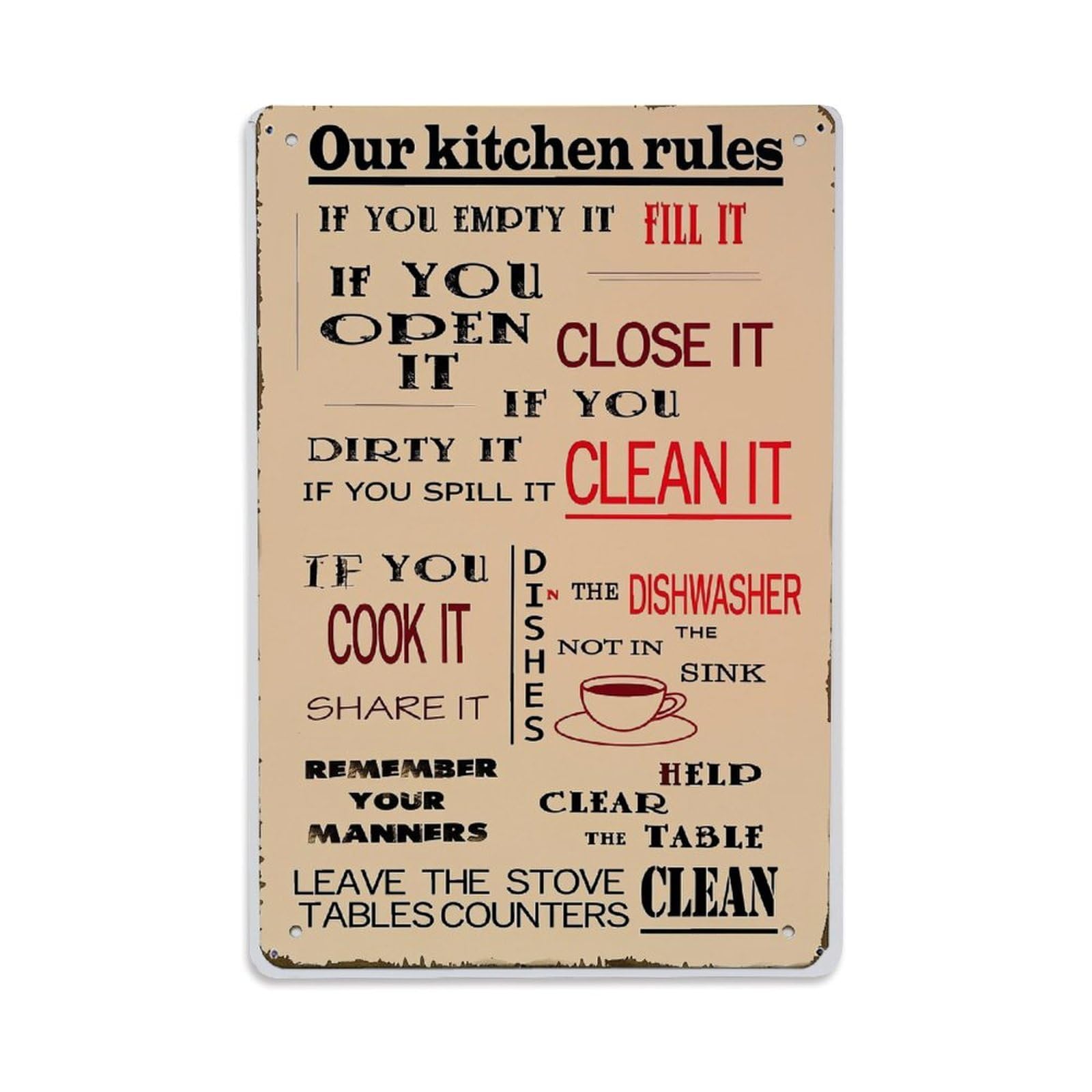 Jdfenggu Vintage Kitchen Rules Sign Pattern Print Retro Metal Tin Sign, Decor Art Poster For Bar, Home, Man Cave, Kitchen, Laundry Room Gift 8X12inch