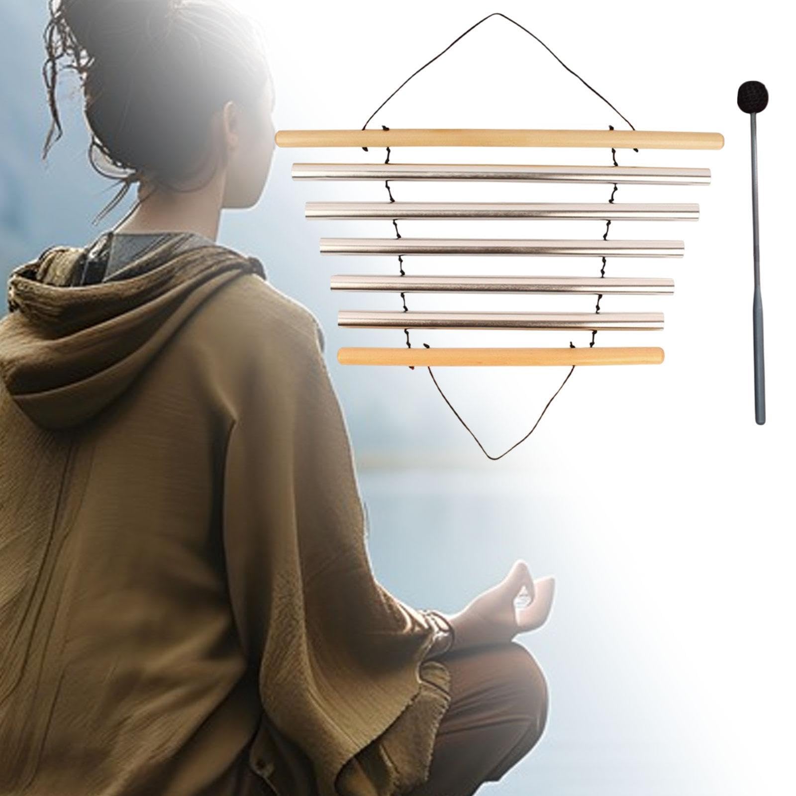 Campana de Meditación Instrumento de Percusión Varilla Tubular Portátil con Mallete Material Madera Aluminio para Meditación y Ambientes, 5 Tonos