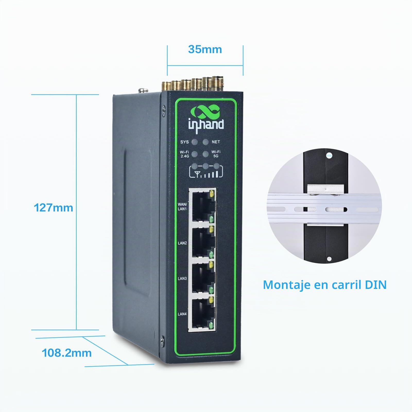 InHand Netwokrs IR624 5G Router Industrial,IoT Gateway, Dual Wi-FI Band,VPN Router, RJ45 Gigabit Ethernet Port, Cloud Managed, RS232+RS485 Ports, Redes industriales,Red de vehículos recreativos