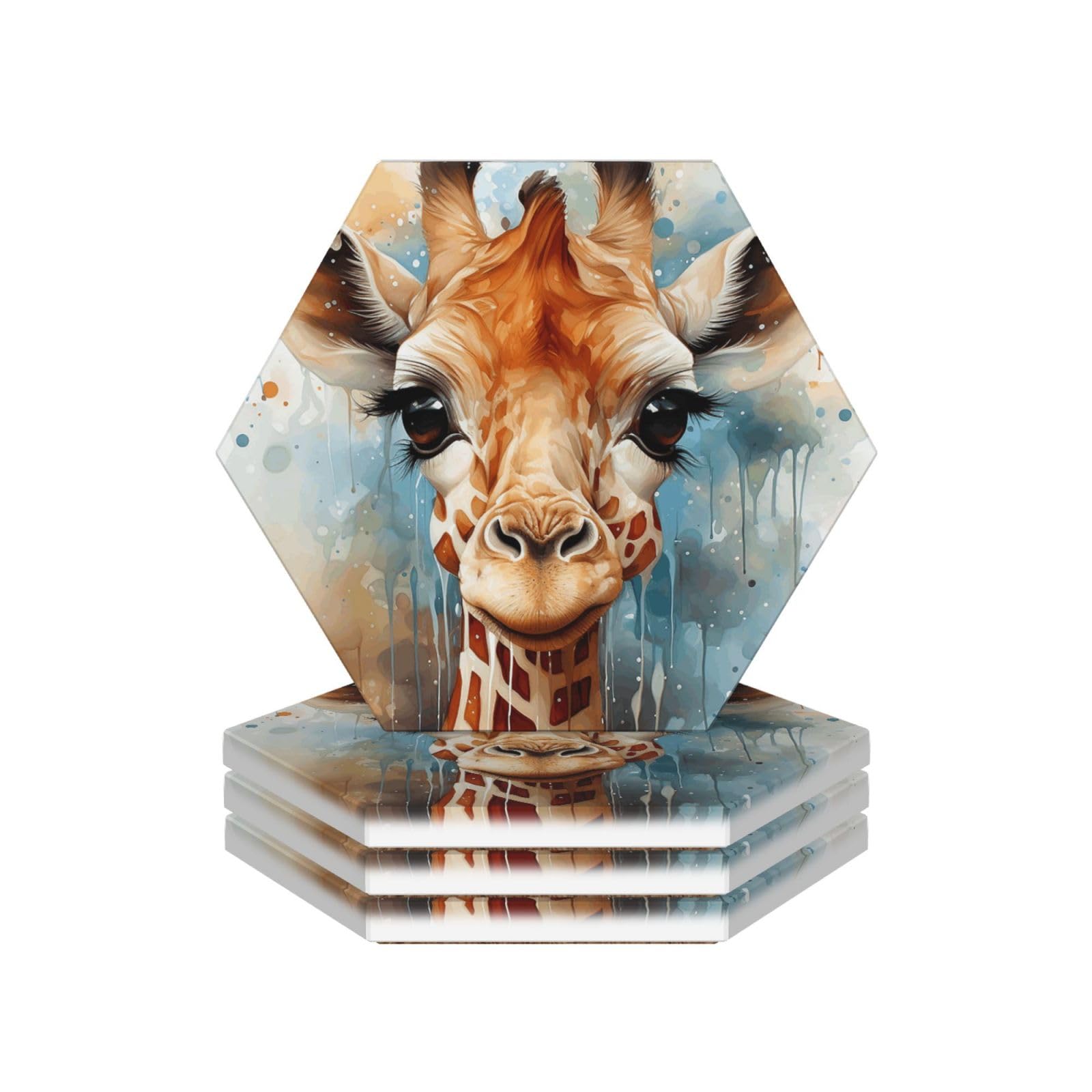 Drink Coasters Set of 4 Coffee Ceramic Coaster Cute Giraffe Watercolor Coasters for Drinks Coffee Cup Mat Heat Resistant Tabletop Protection Coaster Desk Accessorie Home Decorative