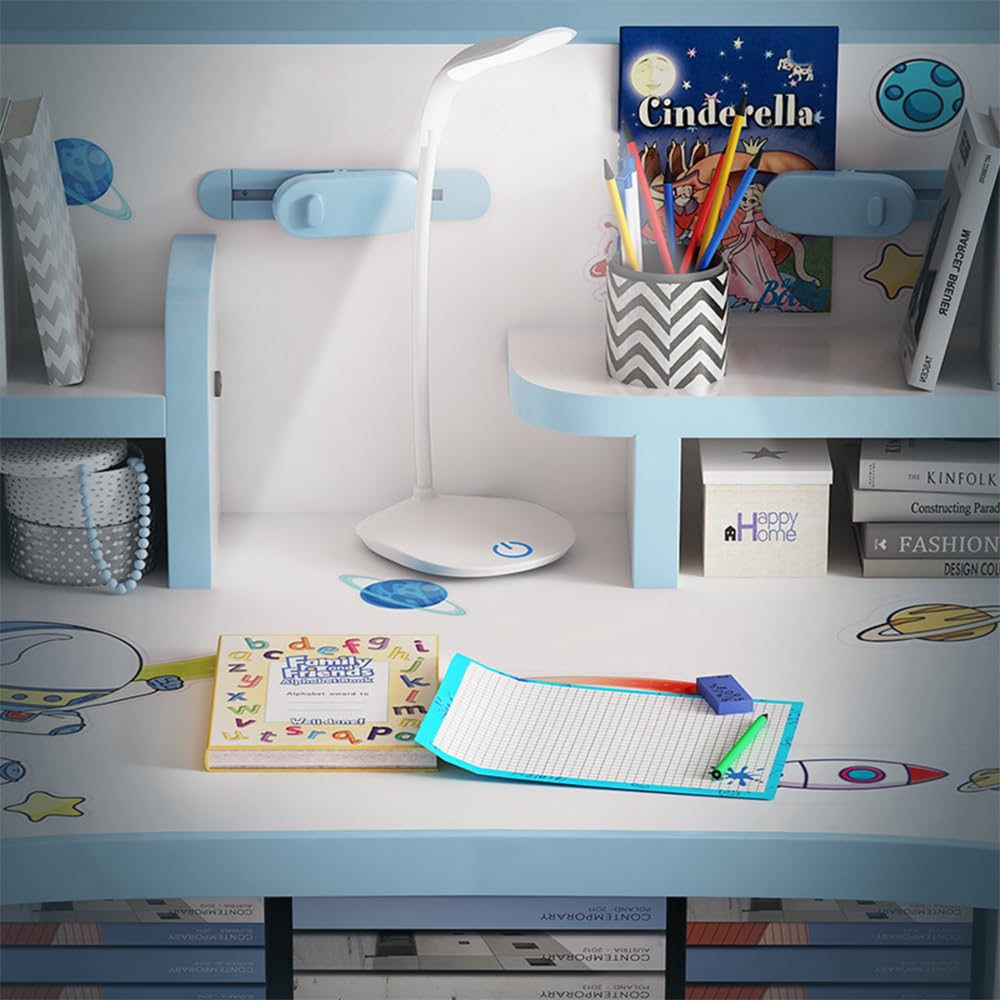 Kinder-Schreibtisch- und Stuhl-Set, höhenverstellbar, Cartoon-Muster, Lerntisch mit Schublade und Buchständer, ergonomischer Schüler-Schreibtisch