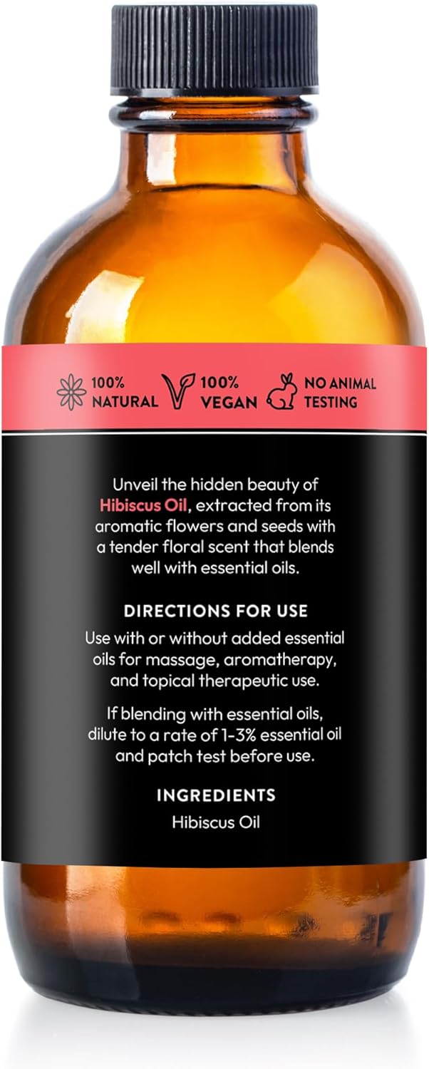 Hibiscus Oil by Essential Delights - Premium Cold Pressed Carrier Oil (4 oz.) | for Skin, Face, Body, Hair Revitalization |