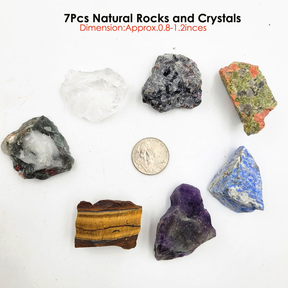 7Pcs Rocks for Tumbling,Energy Raw Crystals Set of Clear Quartz,Lapis Lazuli,Amethyst,Unakite,Africa Bloodstone,Tiger's Eye,Flame Yooperlite (Crystals for Tumbling) - Image 6