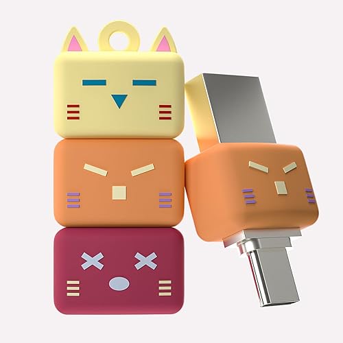 Bilious USB Type C Flash Drive, 2 in 1 OTG Dual USB 3.0 Flash Drive, Jenna Cat Design Cute Thumb Drive, Waterproof & Small Size Memory Stick - 128GB - Yellow