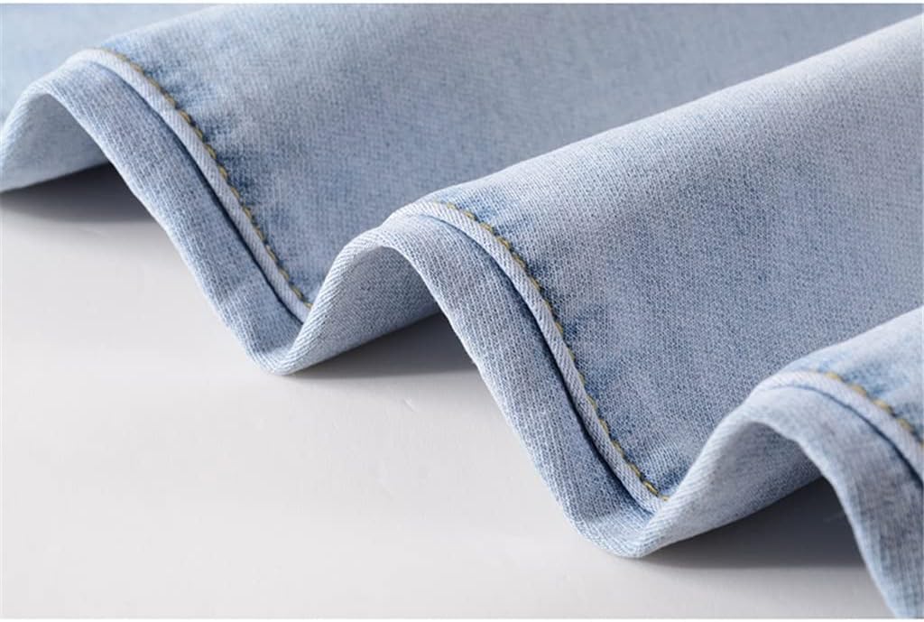 Men's Flame Print Jeans Snow Washed Light Denim Pants Slim Straight Trousers White