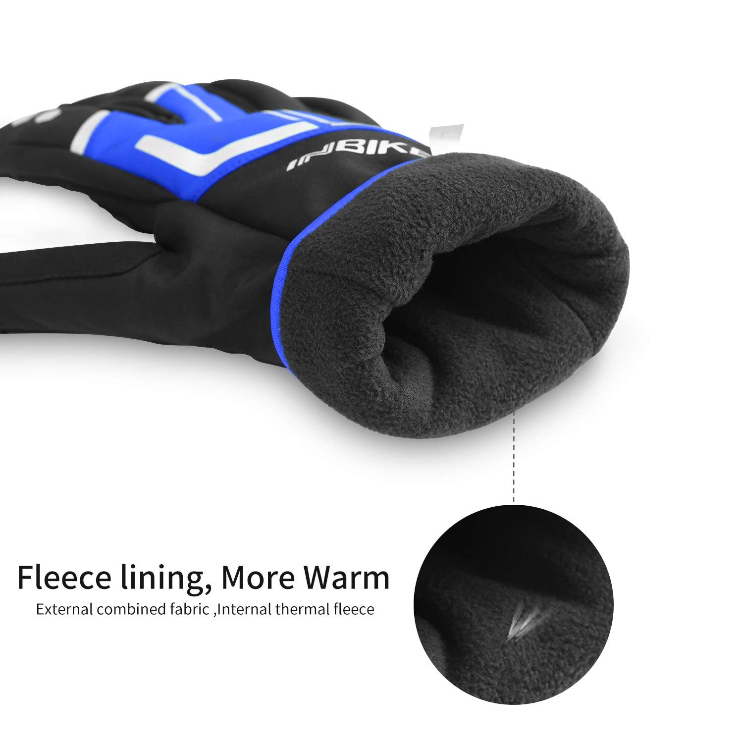 INbike Gants d'hiver pour homme et coupe-vent en gel thermique réfléchissant, écran tactile, pour VTT, bleu moyen