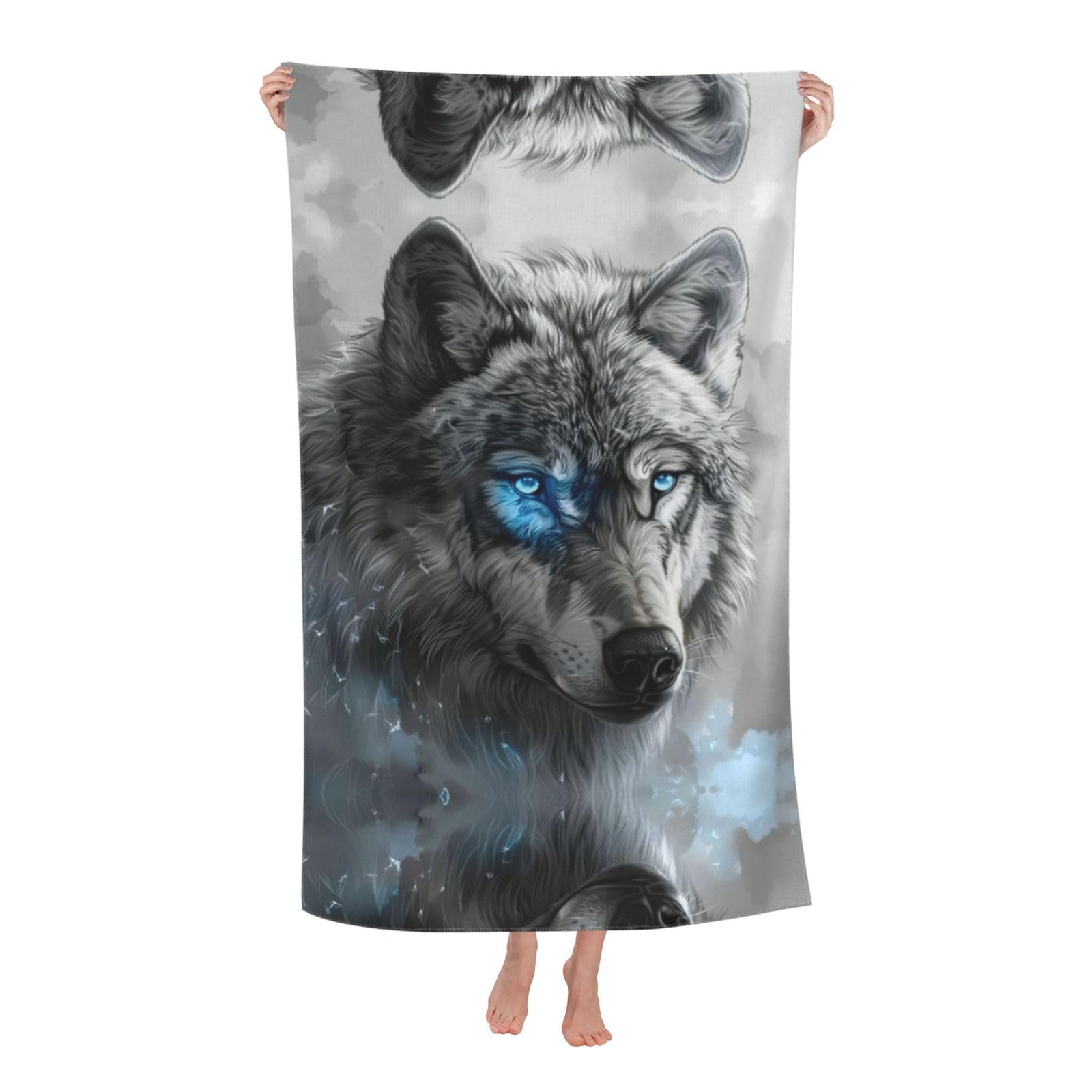 Oazcvbnn Women's White Blue Eyes Wolf Print Adult Beach Towel Summer Travel Pool Vacation Swimming Fitness Outdoor Adventures
