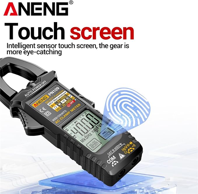 Pinza Amperimétrica PN109 Smart Clamp Meter 600A con Pantalla Táctil, Multímetro Digital de 4000 Cuentas, Voltímetro, Ohmímetro - Negro miniatura 7
