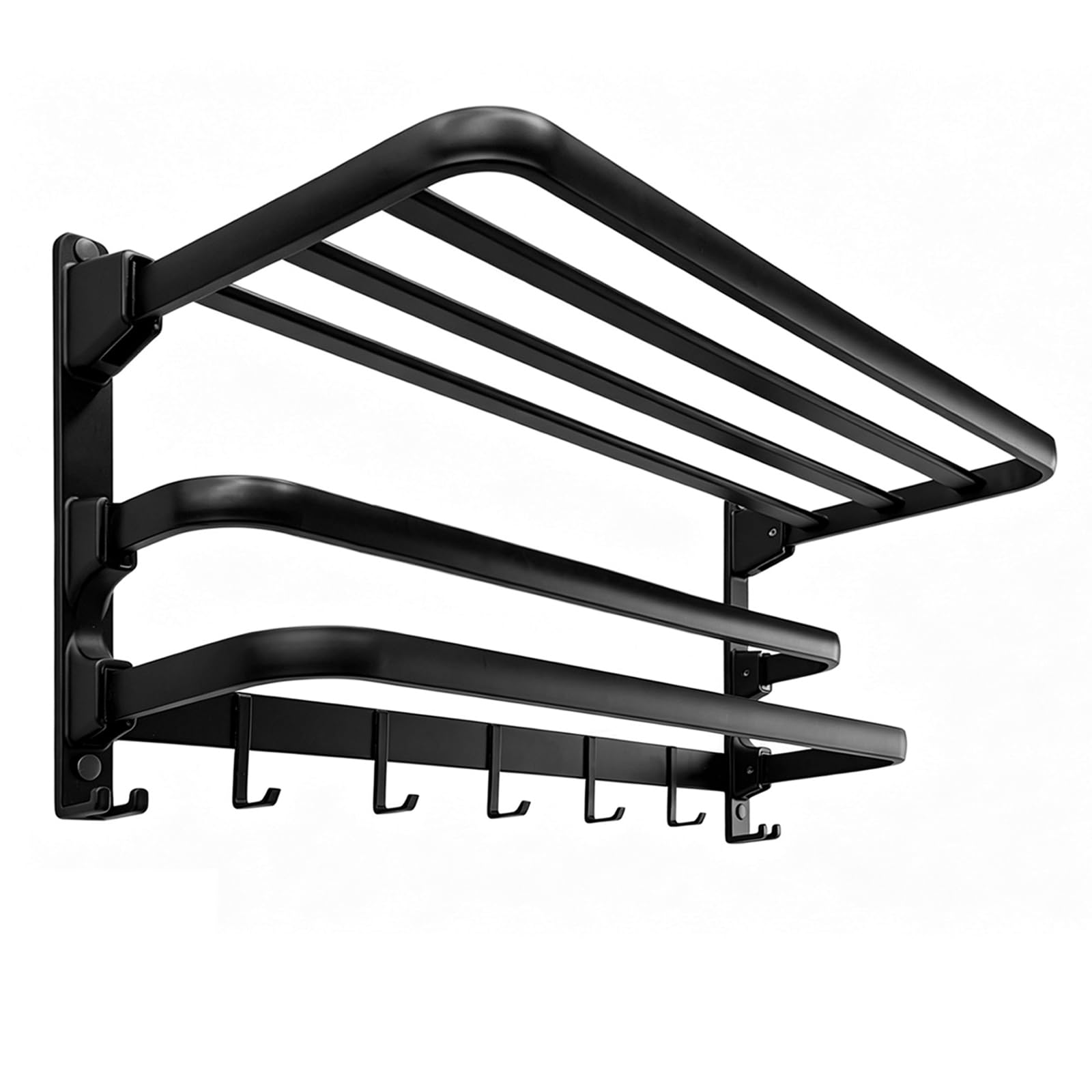 Jahof Wieszak na ręczniki, składany, 3-warstwowy, aluminiowy wieszak na ręczniki z haczykami, regał na ręczniki z wierceniem, do łazienki i kuchni (60 cm, czarny)