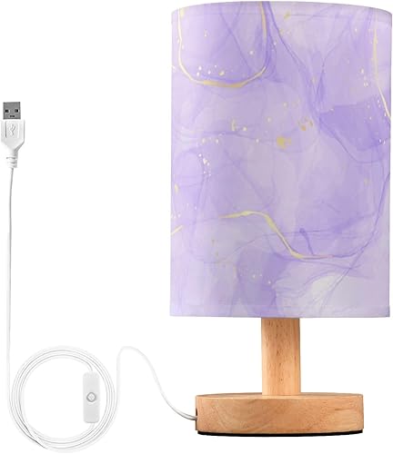 Lámpara de mesita de noche líquida de lavanda morada, luces LED cálidas con puerto de carga USB, lámparas de escritorio cilíndricas retro para