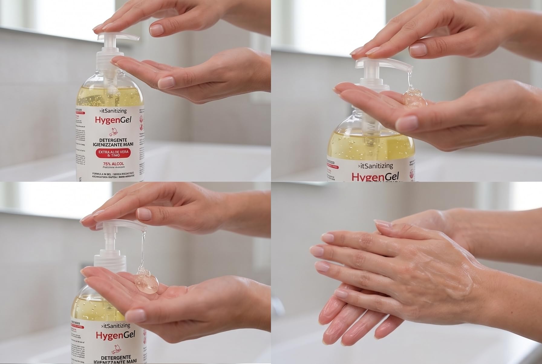 Hygen Gel Mani Disinfettante Antibatterico Alcool 75% 6 Litri - 12 Flaconi 500 ml z Aloe Vera i Tymianek
