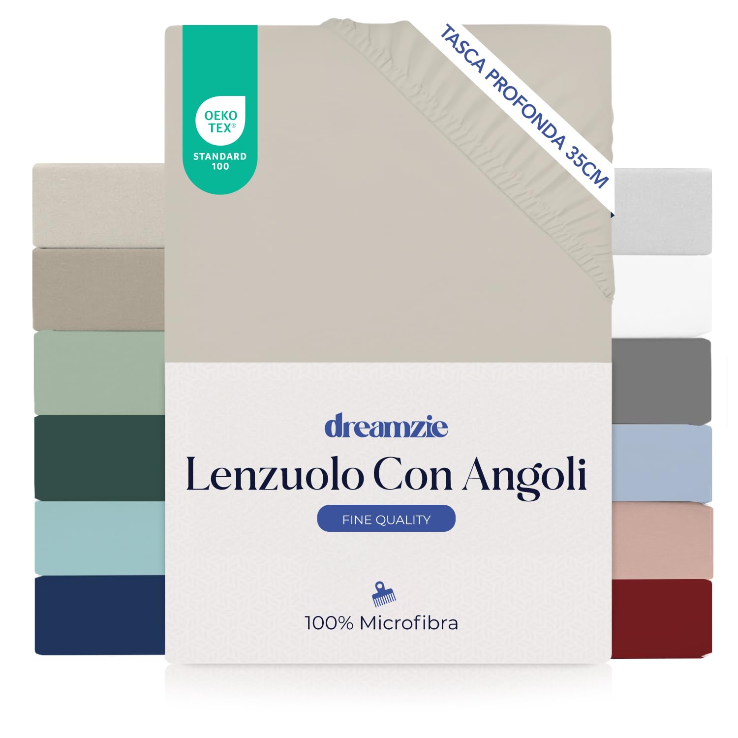 Dreamzie Lenzuolo con Angoli Piazza e Mezza 120x200 cm - Angoli da 35 cm per Materassi Spessi - 100% Microfibra - Beige, Certificato senza Prodotti Chimici (Oeko-TEX)