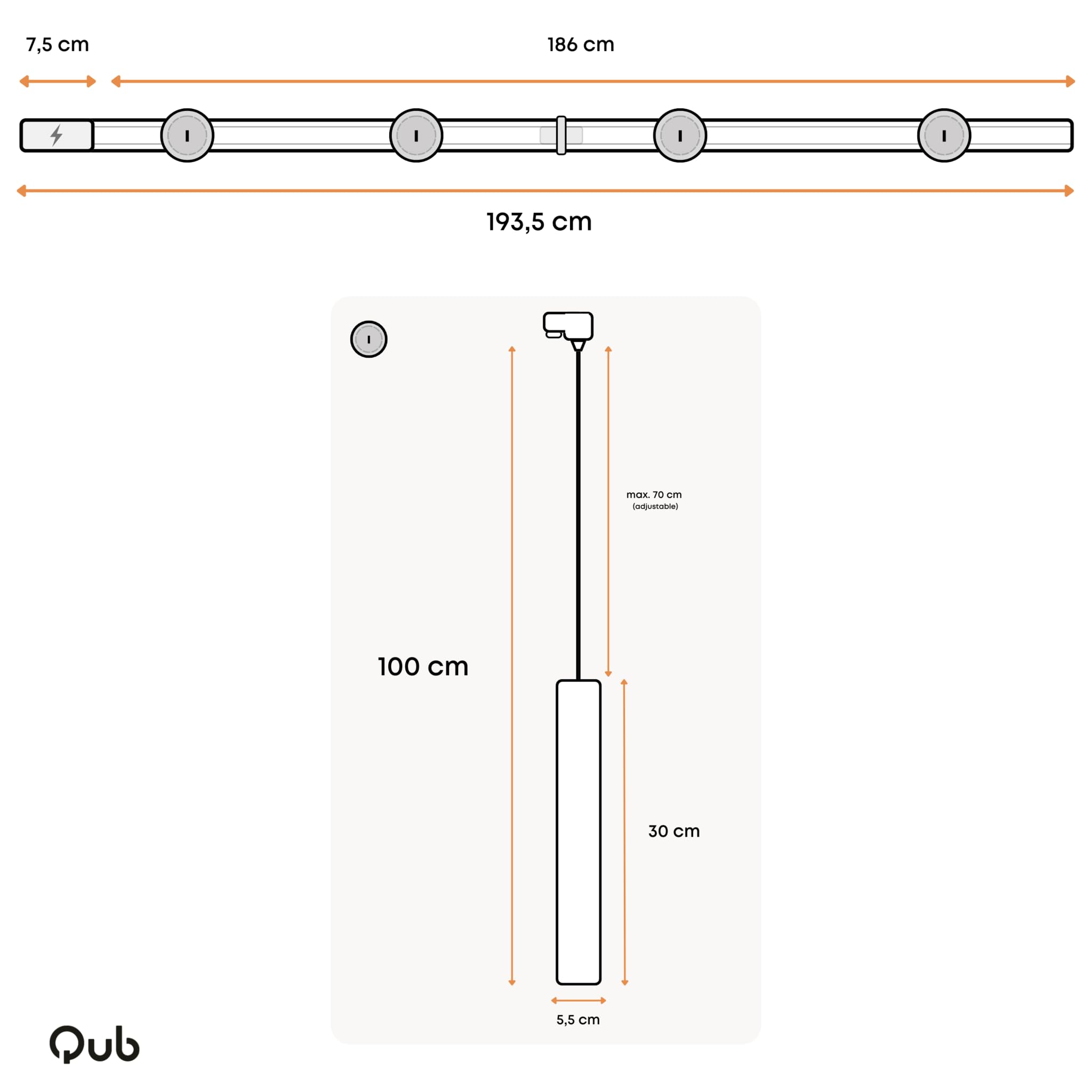 Qub Focus III 1-Phasen LED Schienensystem 200cm 4x GU10 Pendelleuchten Deckenstrahler Schwarz