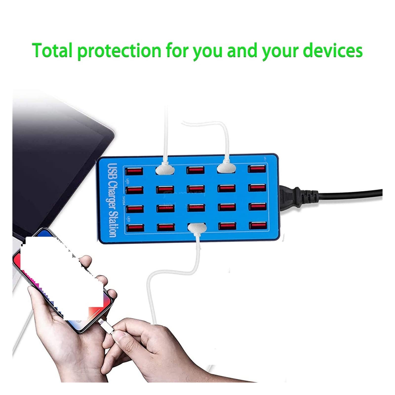 Ładowarka USB Stacja ładująca USB, stacja ładująca do wielu urządzeń Szybkie ładowanie z ekranem LCD Cyfrowy wyświetlacz do tabletów telefonicznych Smartfonów Przenośna konstrukcja(820)